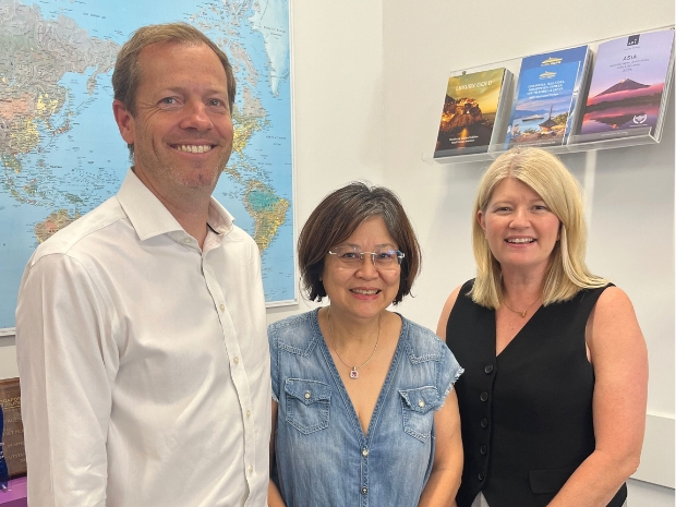 (L-R) Tim Bolton (TC BDM) Poh Tan (Grand Travel) and Nicola Strudwich (TC GM Sales)